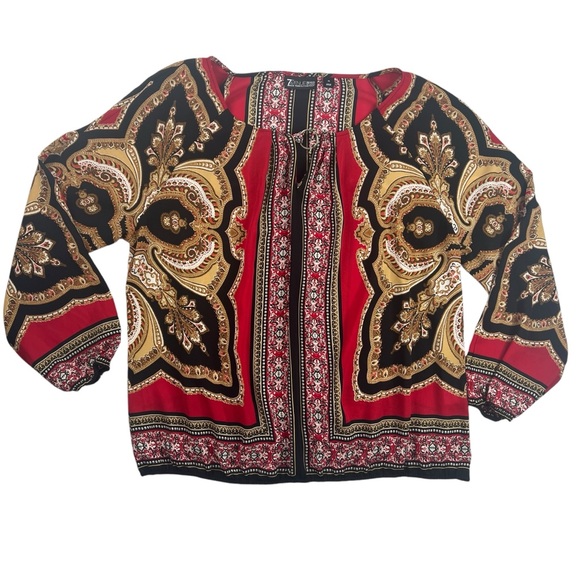 New York And Company 7th Avenue Design Studio Women Printed Blouse XL Black/Red - Picture 1 of 6